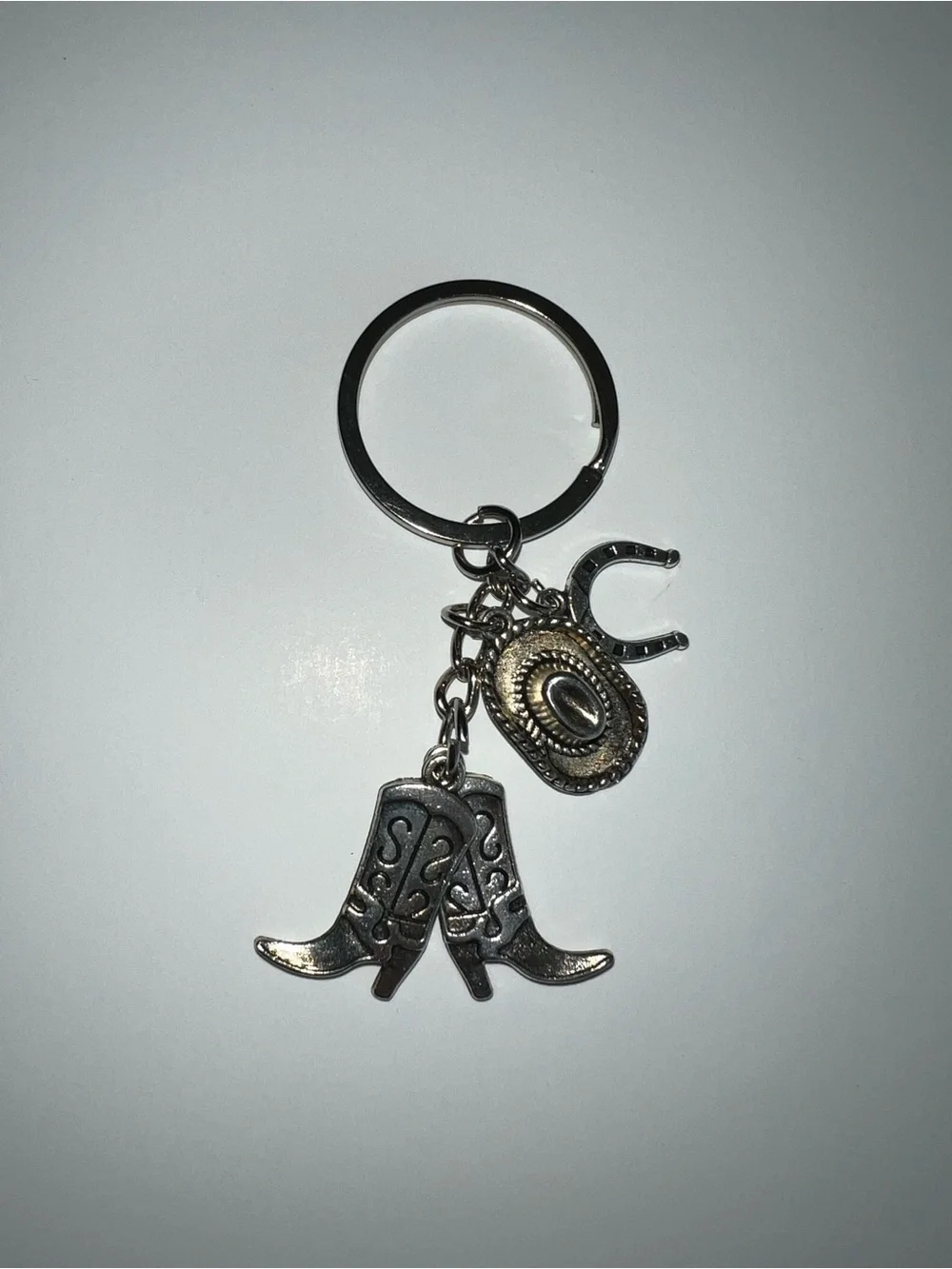Western Cowboy Boots & Hat Keychain in Metallic Gold/Silver